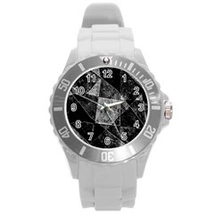 Dark Geometric Grunge Pattern Print Round Plastic Sport Watch (l)