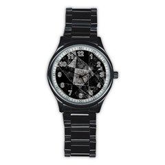 Dark Geometric Grunge Pattern Print Stainless Steel Round Watch