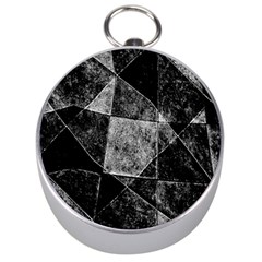 Dark Geometric Grunge Pattern Print Silver Compasses