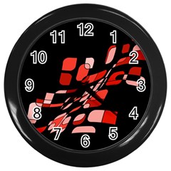 Orange Abstraction Wall Clocks (black) by Valentinaart