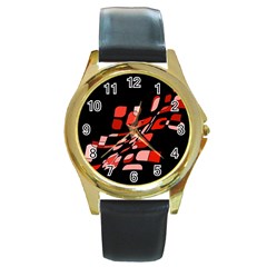 Orange Abstraction Round Gold Metal Watch by Valentinaart