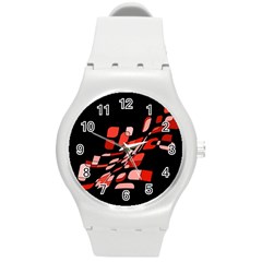 Orange Abstraction Round Plastic Sport Watch (m) by Valentinaart