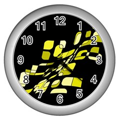 Yellow abstraction Wall Clocks (Silver) 