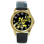 Yellow abstraction Round Gold Metal Watch Front