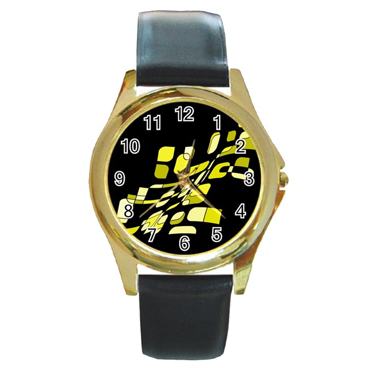 Yellow abstraction Round Gold Metal Watch