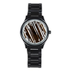 Black Brown And White Camo Streaks Stainless Steel Round Watch by TRENDYcouture