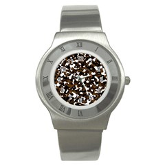 Black Brown And White Camo Streaks Stainless Steel Watch by TRENDYcouture