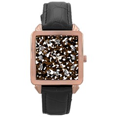 Black Brown And White Camo Streaks Rose Gold Leather Watch 