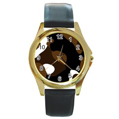 Black Brown And White Abstract 3 Round Gold Metal Watch