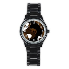 Black Brown And White Abstract 3 Stainless Steel Round Watch by TRENDYcouture