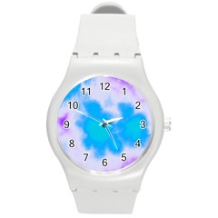 Blue And Purple Clouds Round Plastic Sport Watch (m)