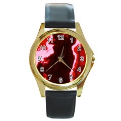 Crimson Sky Round Gold Metal Watch by TRENDYcouture