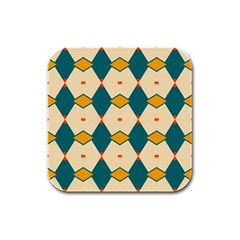 Blue Yellow Rhombus Pattern                                                                                 			rubber Square Coaster (4 Pack