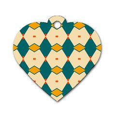 Blue Yellow Rhombus Pattern                                                                                 			dog Tag Heart (one Side)