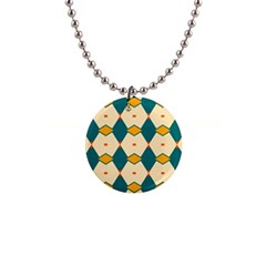 Blue Yellow Rhombus Pattern                                                                                 			1  Button Necklace