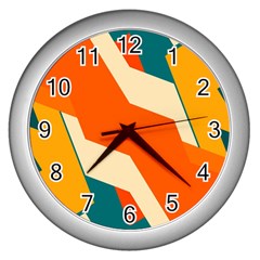 Shapes In Retro Colors                                                                                  			wall Clock (silver) by LalyLauraFLM