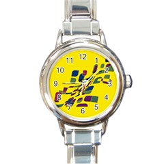 Yellow Abstraction Round Italian Charm Watch by Valentinaart