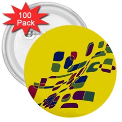 Yellow Abstraction 3  Buttons (100 Pack) 