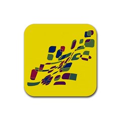 Yellow Abstraction Rubber Coaster (square)  by Valentinaart