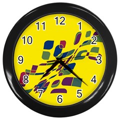 Yellow Abstraction Wall Clocks (black)