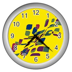 Yellow Abstraction Wall Clocks (silver) 