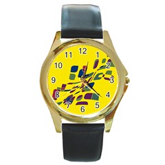 Yellow Abstraction Round Gold Metal Watch