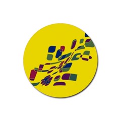 Yellow Abstraction Rubber Coaster (round)  by Valentinaart