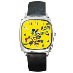 Yellow Abstraction Square Metal Watch