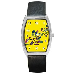 Yellow Abstraction Barrel Style Metal Watch by Valentinaart