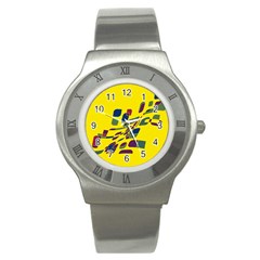 Yellow Abstraction Stainless Steel Watch by Valentinaart