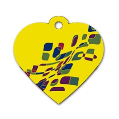 Yellow Abstraction Dog Tag Heart (one Side) by Valentinaart