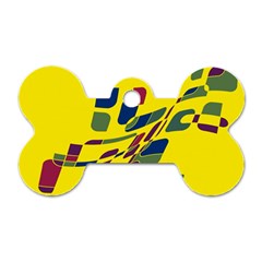 Yellow Abstraction Dog Tag Bone (two Sides)