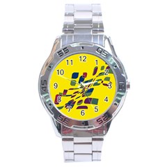 Yellow Abstraction Stainless Steel Analogue Watch by Valentinaart