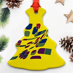 Yellow Abstraction Christmas Tree Ornament (2 Sides) by Valentinaart