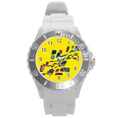 Yellow Abstraction Round Plastic Sport Watch (l)