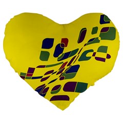 Yellow Abstraction Large 19  Premium Heart Shape Cushions by Valentinaart