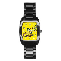 Yellow Abstraction Stainless Steel Barrel Watch