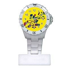 Yellow Abstraction Plastic Nurses Watch by Valentinaart