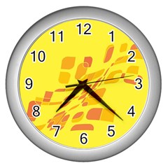 Yellow Abstraction Wall Clocks (silver) 