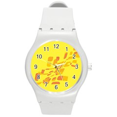 Yellow Abstraction Round Plastic Sport Watch (m)