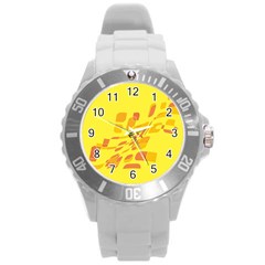 Yellow Abstraction Round Plastic Sport Watch (l) by Valentinaart