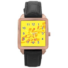 Yellow Abstraction Rose Gold Leather Watch  by Valentinaart