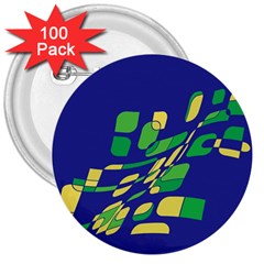 Blue Abstraction 3  Buttons (100 Pack) 