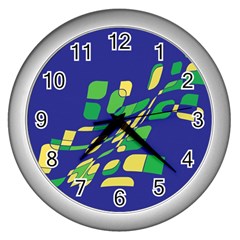 Blue Abstraction Wall Clocks (silver) 