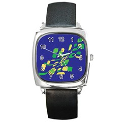 Blue Abstraction Square Metal Watch