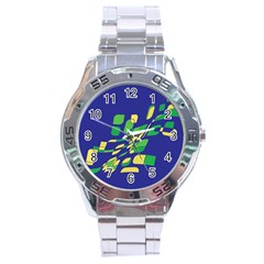 Blue Abstraction Stainless Steel Analogue Watch by Valentinaart