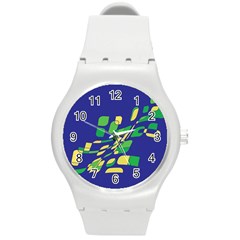 Blue Abstraction Round Plastic Sport Watch (m)