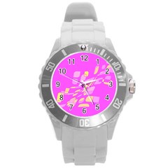 Pink Abstraction Round Plastic Sport Watch (l)