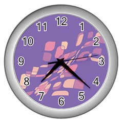 Purple Abstraction Wall Clocks (silver) 