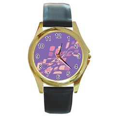 Purple Abstraction Round Gold Metal Watch by Valentinaart